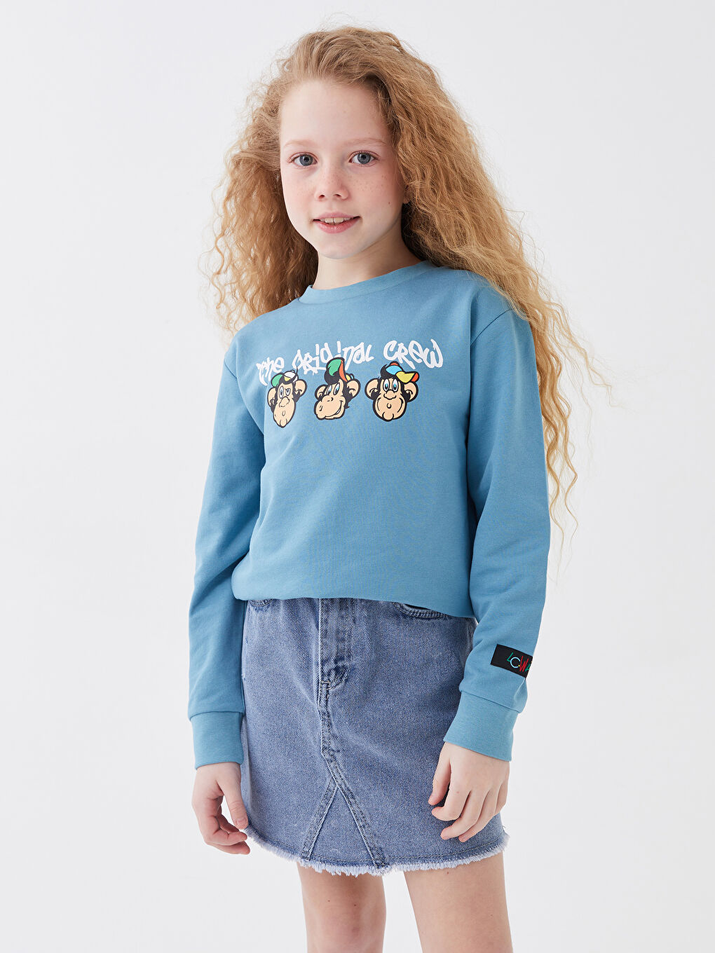 سويت شيرت أطفال يونيكس كم طويل مطبوع قرد نوستالجي بياقة دائرية-4