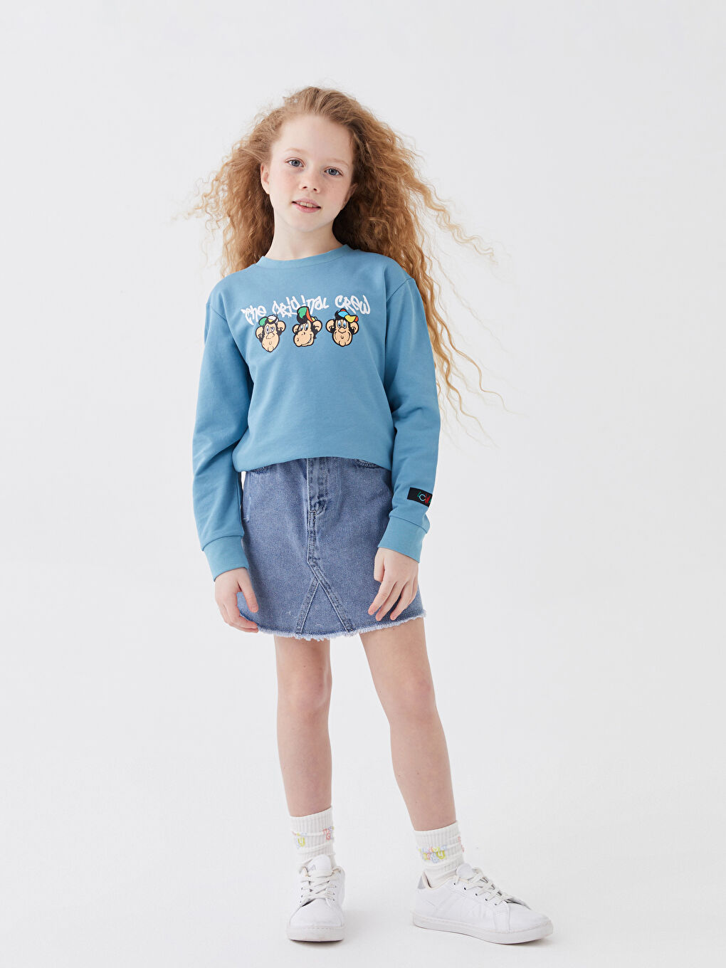 سويت شيرت أطفال يونيكس كم طويل مطبوع قرد نوستالجي بياقة دائرية-5