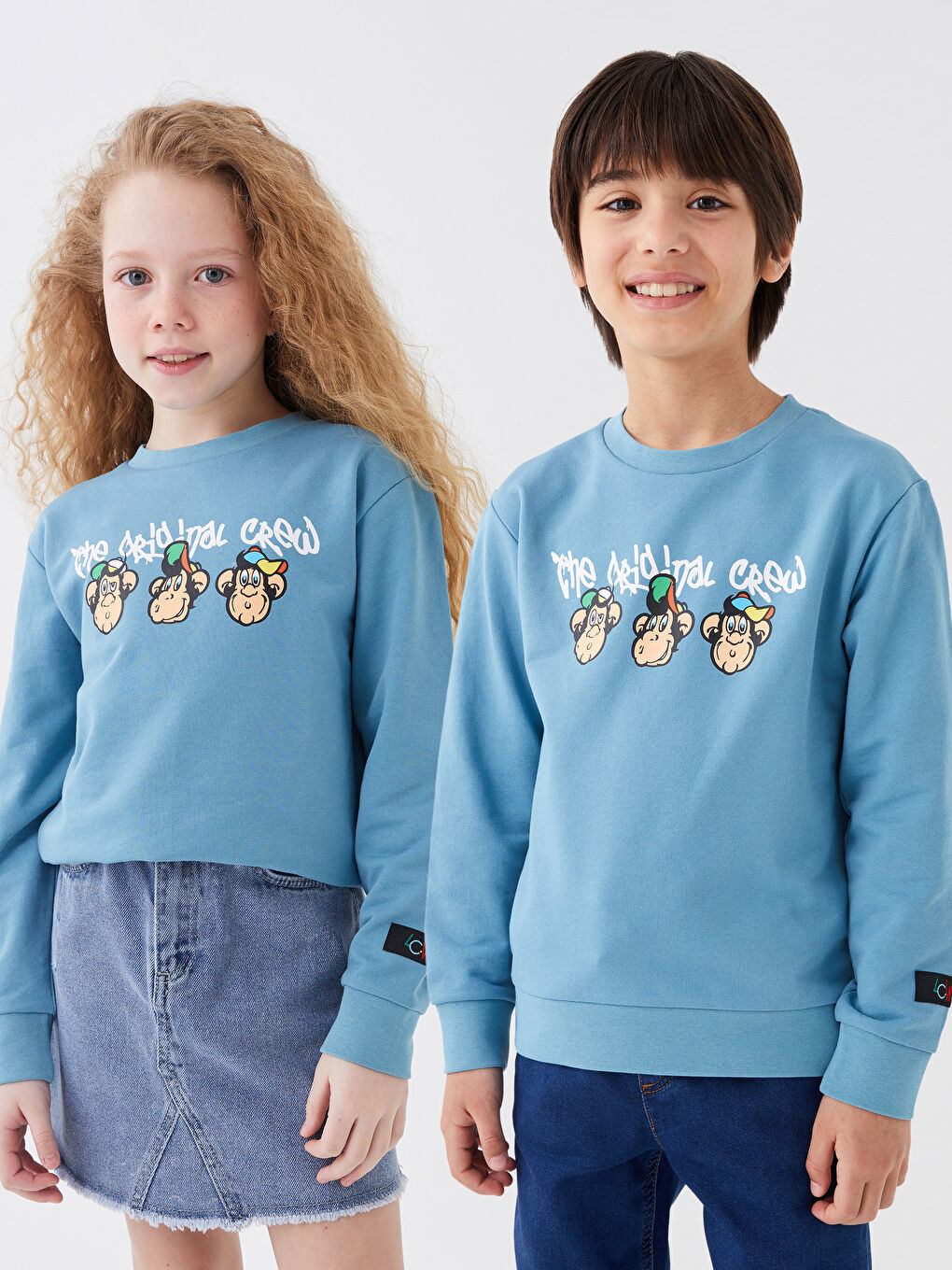 سويت شيرت أطفال يونيكس كم طويل مطبوع قرد نوستالجي بياقة دائرية