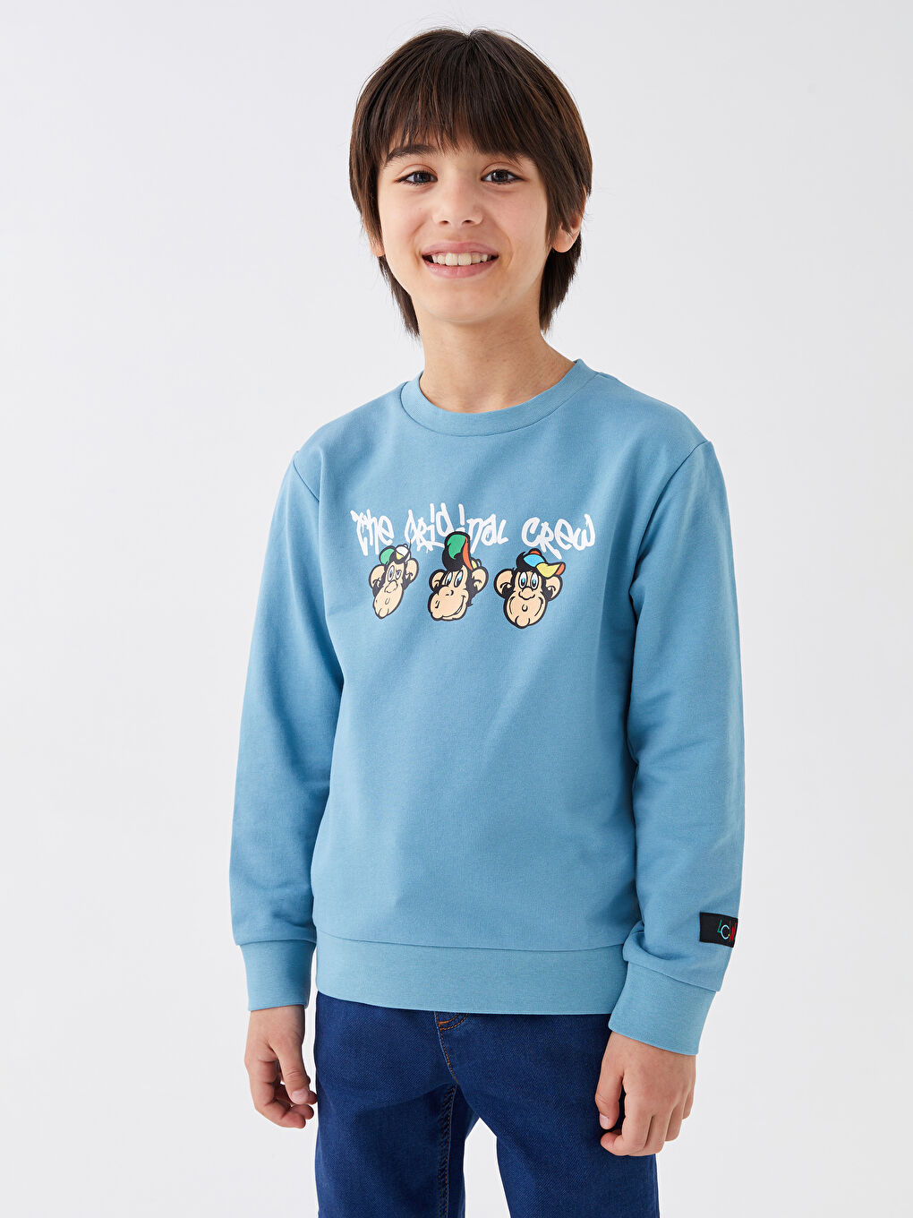 سويت شيرت أطفال يونيكس كم طويل مطبوع قرد نوستالجي بياقة دائرية-7