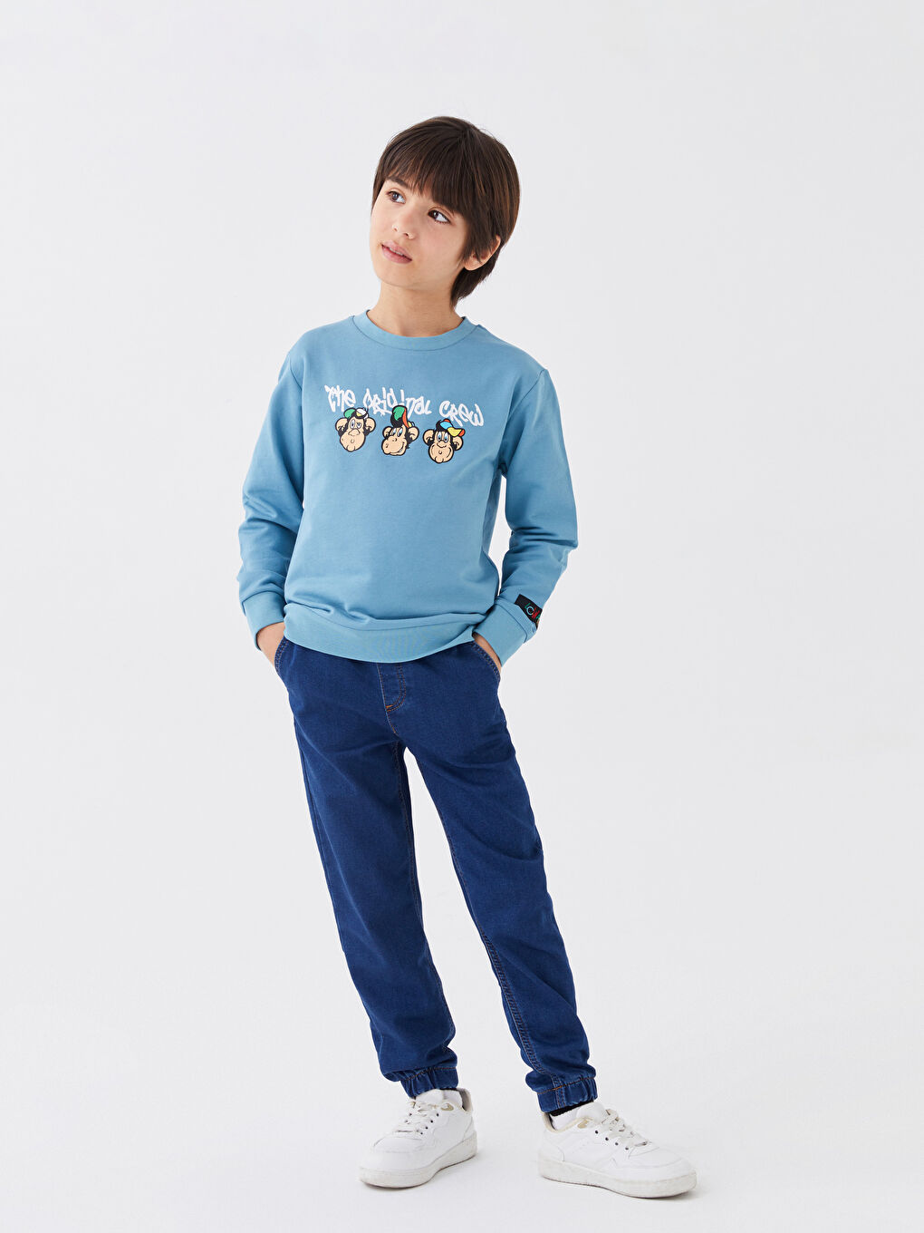 سويت شيرت أطفال يونيكس كم طويل مطبوع قرد نوستالجي بياقة دائرية-8