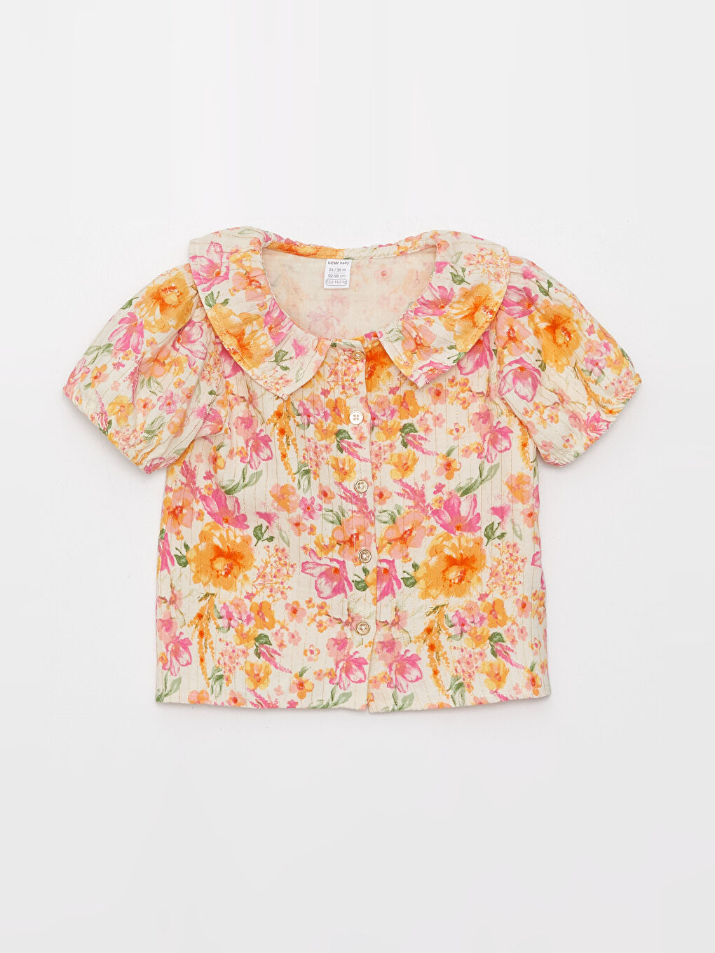 Ekru Bebe Yaka Kısa Kollu Desenli Kız Bebek Bluz ve Pantolon 2'li Takım-1