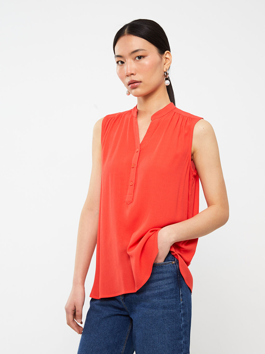 Women's Notch Neck Plain Blouse-1