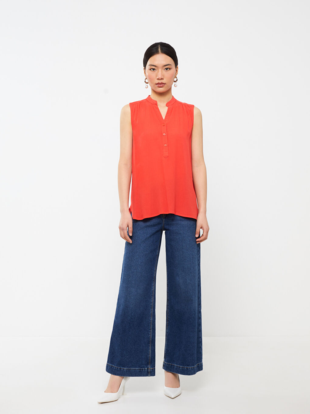 Women's Notch Neck Plain Blouse-2