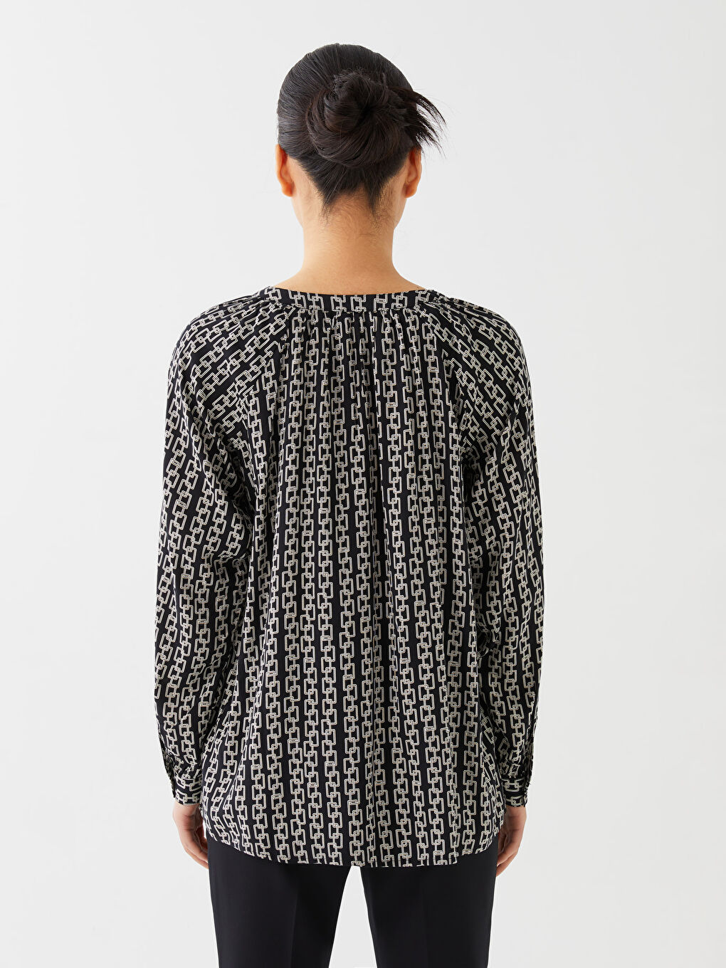 Bluză Supradimensionată cu Mânecă Lungă și Model, Decolteu în V pentru Femei-5