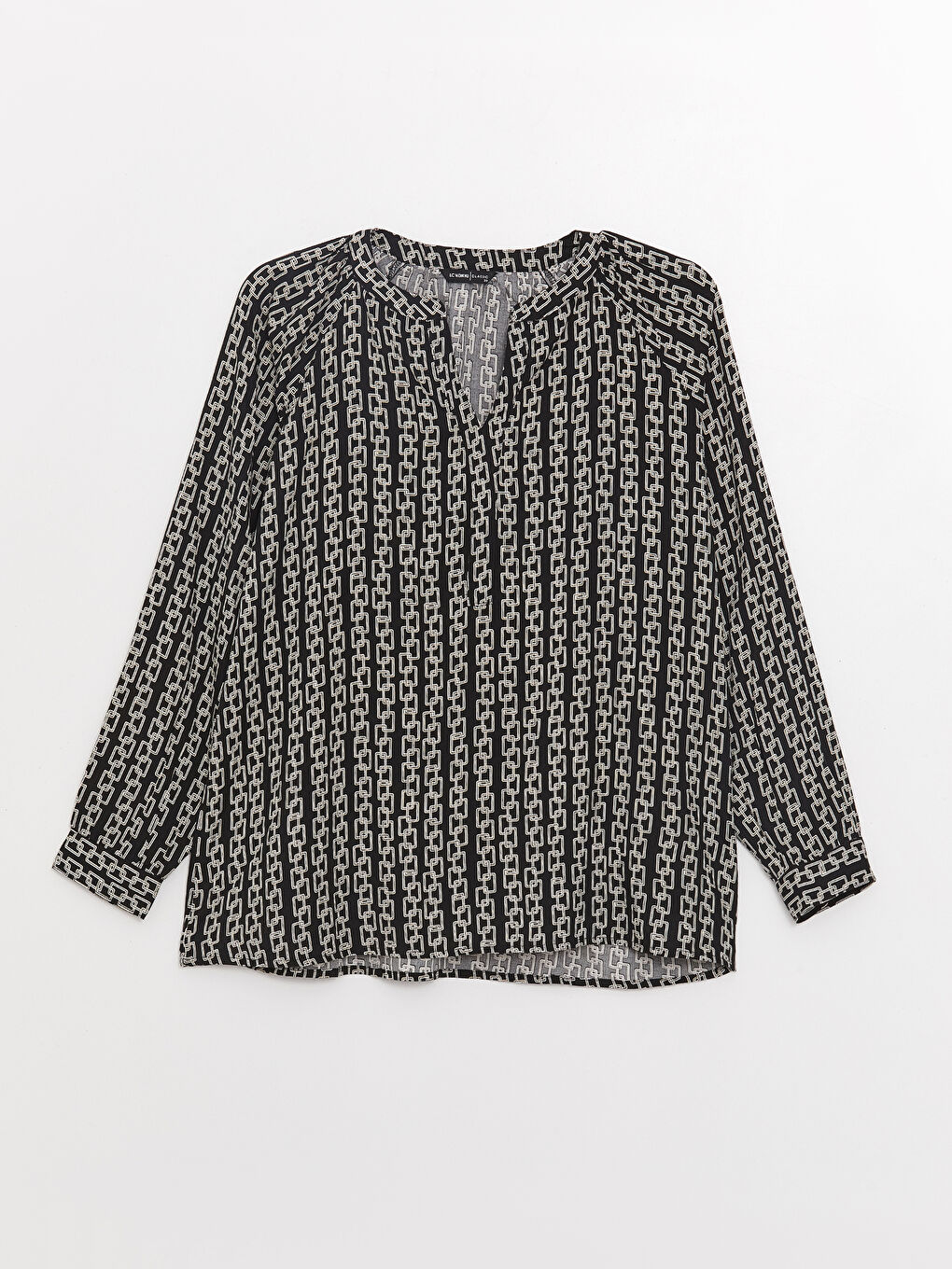 Bluză Supradimensionată cu Mânecă Lungă și Model, Decolteu în V pentru Femei-6