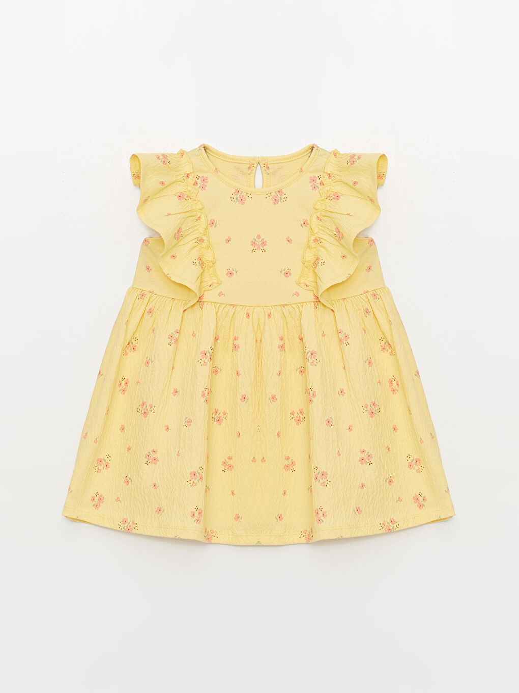 Sarı Bisiklet Yaka Kısa Kollu Baskılı Kız Bebek Elbise