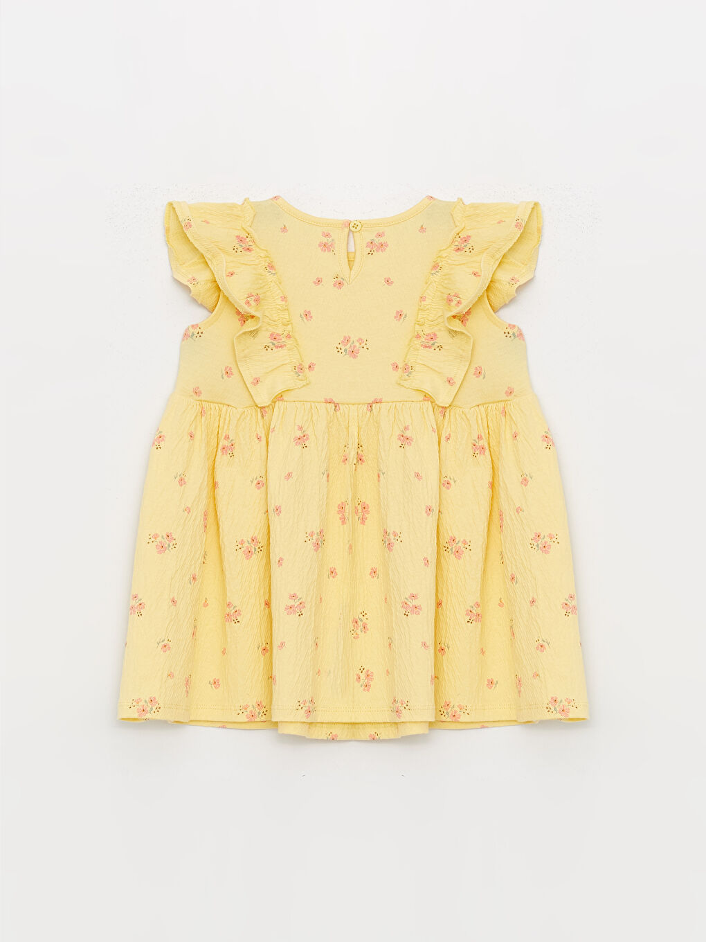Sarı Bisiklet Yaka Kısa Kollu Baskılı Kız Bebek Elbise-1