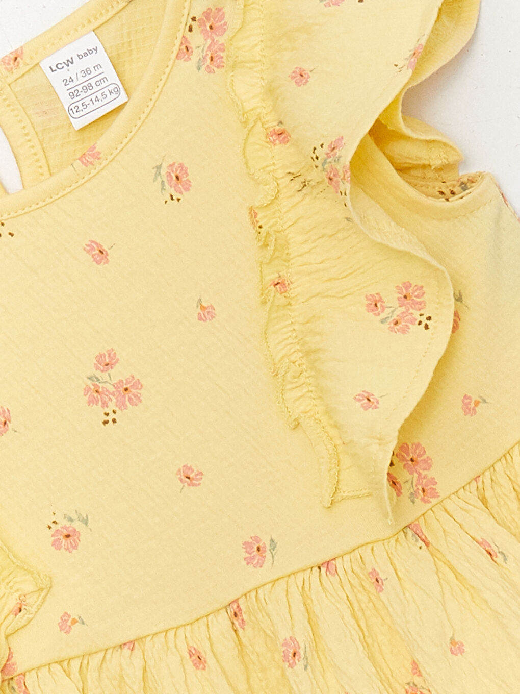 Sarı Bisiklet Yaka Kısa Kollu Baskılı Kız Bebek Elbise-2