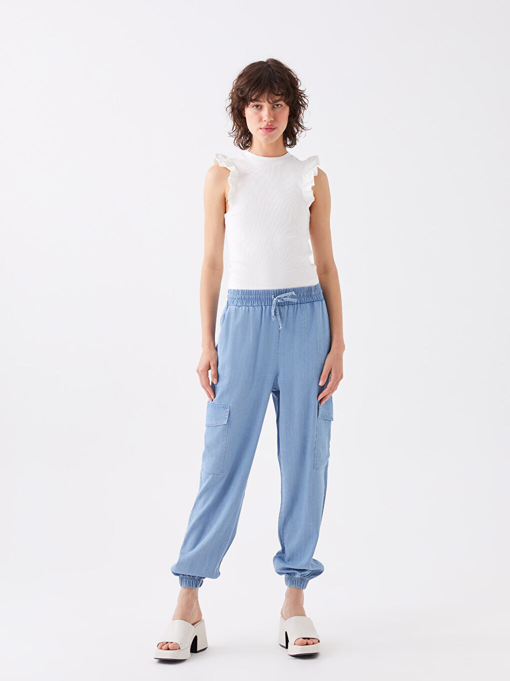 Джоггеры женские с эластичным поясом и карманами-1