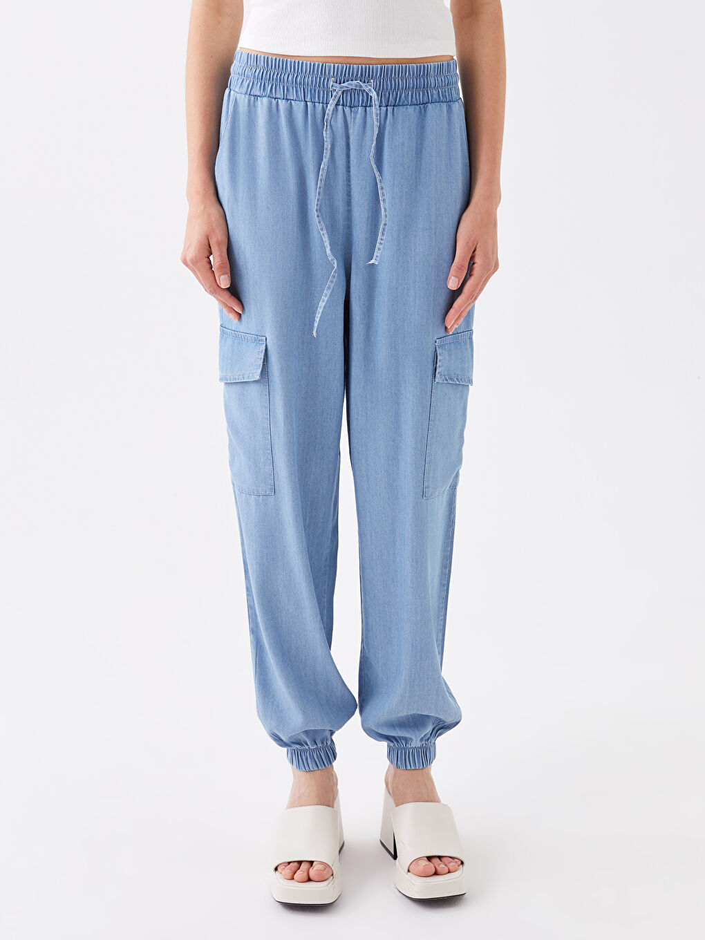 Джоггеры женские с эластичным поясом и карманами-3