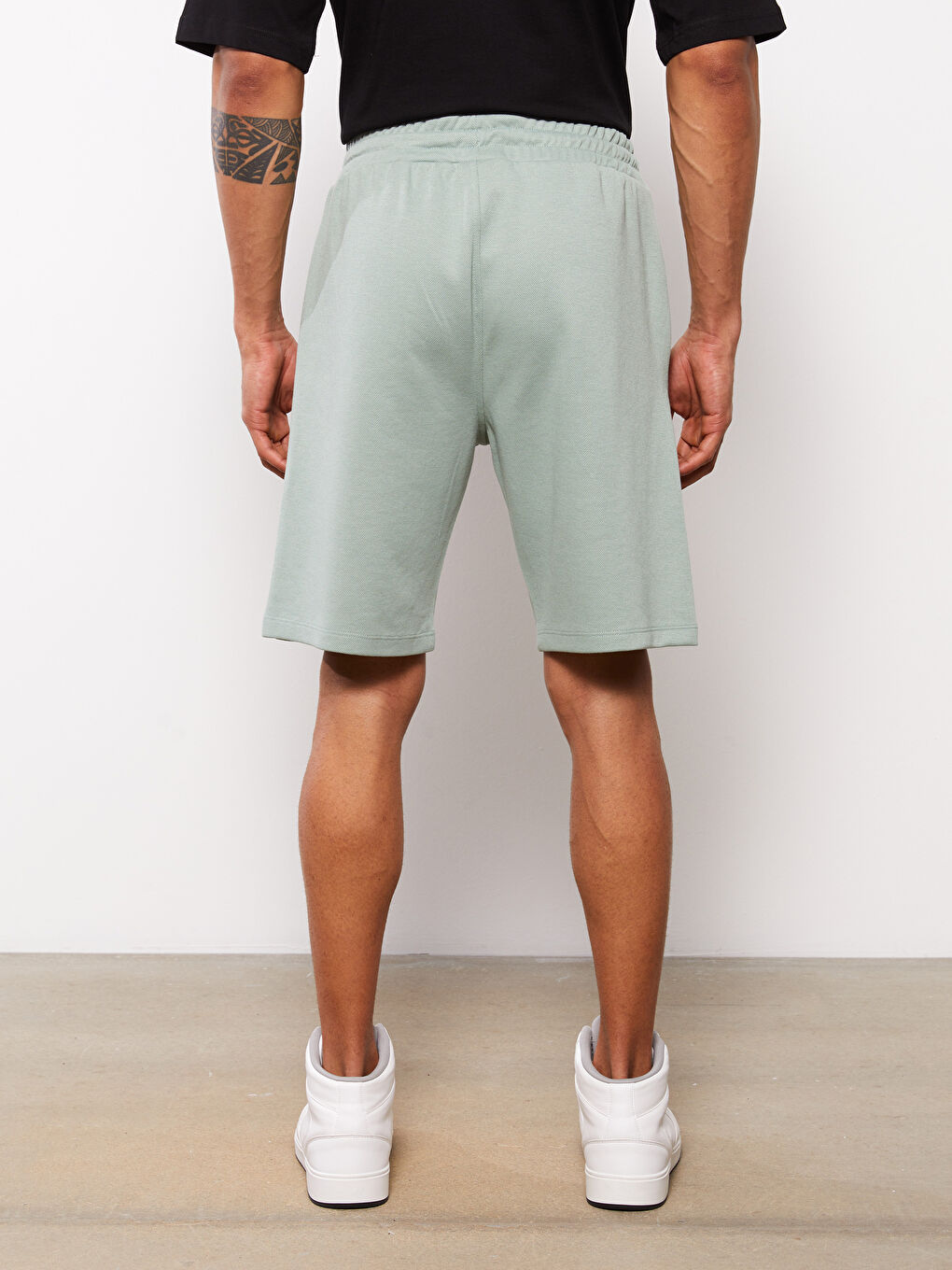 Yeşil Slim Fit Beli Bağlama Detaylı Erkek Şort-3