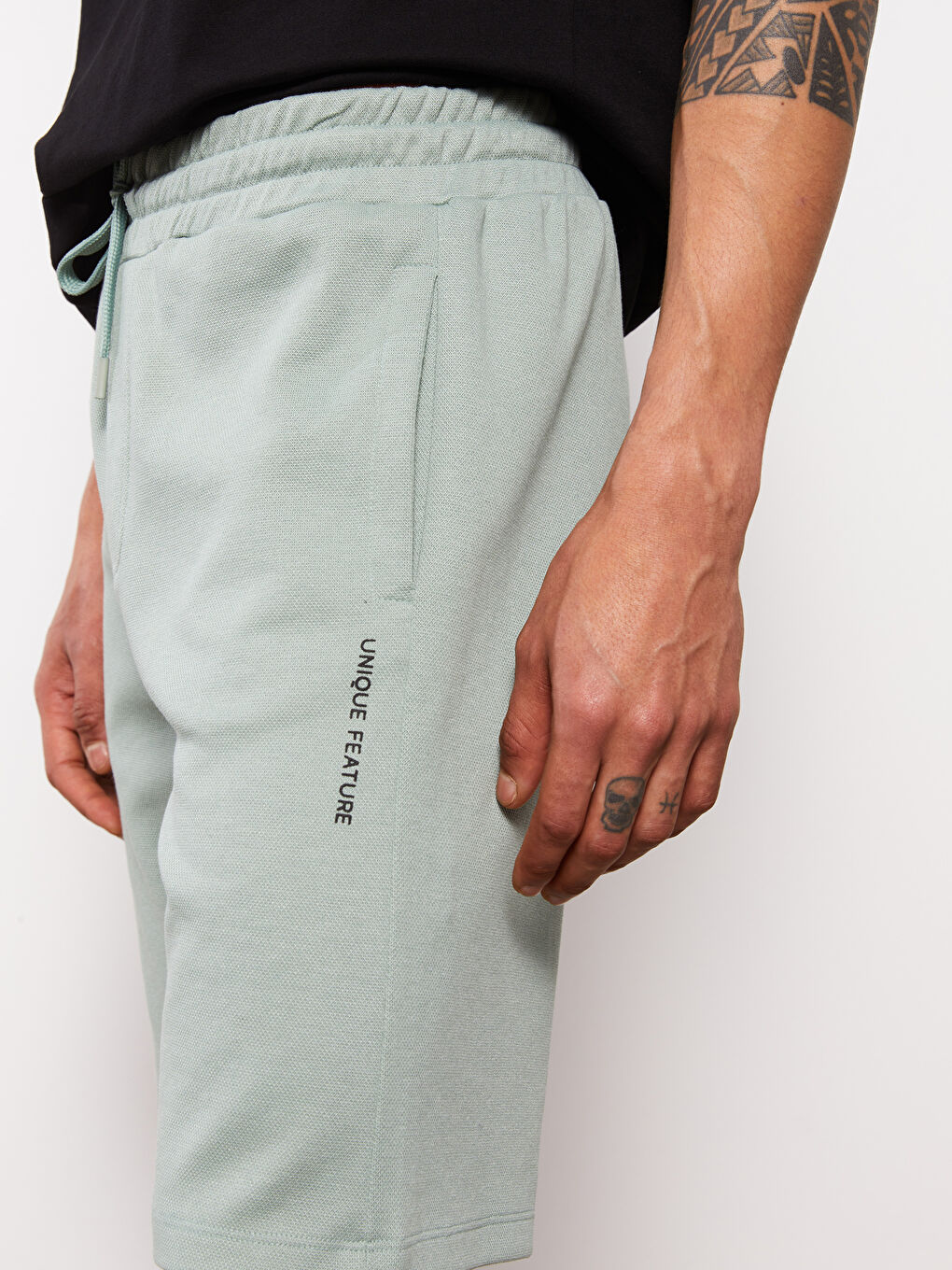 Yeşil Slim Fit Beli Bağlama Detaylı Erkek Şort-5