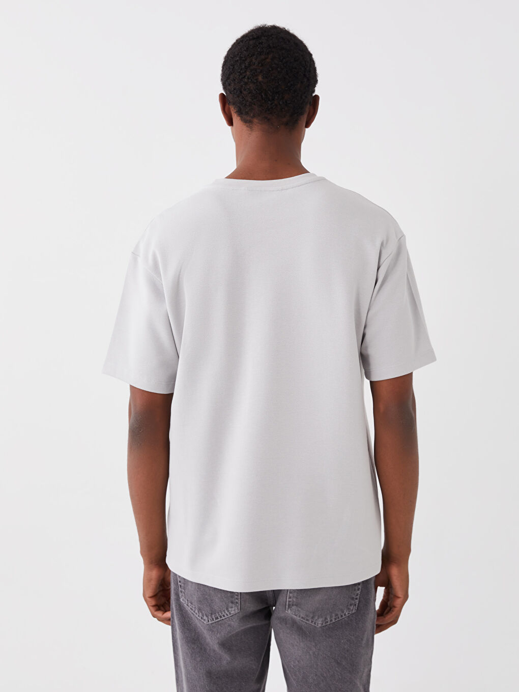 Gri Bisiklet Yaka Kısa Kollu Baskılı Erkek Sweatshirt-4