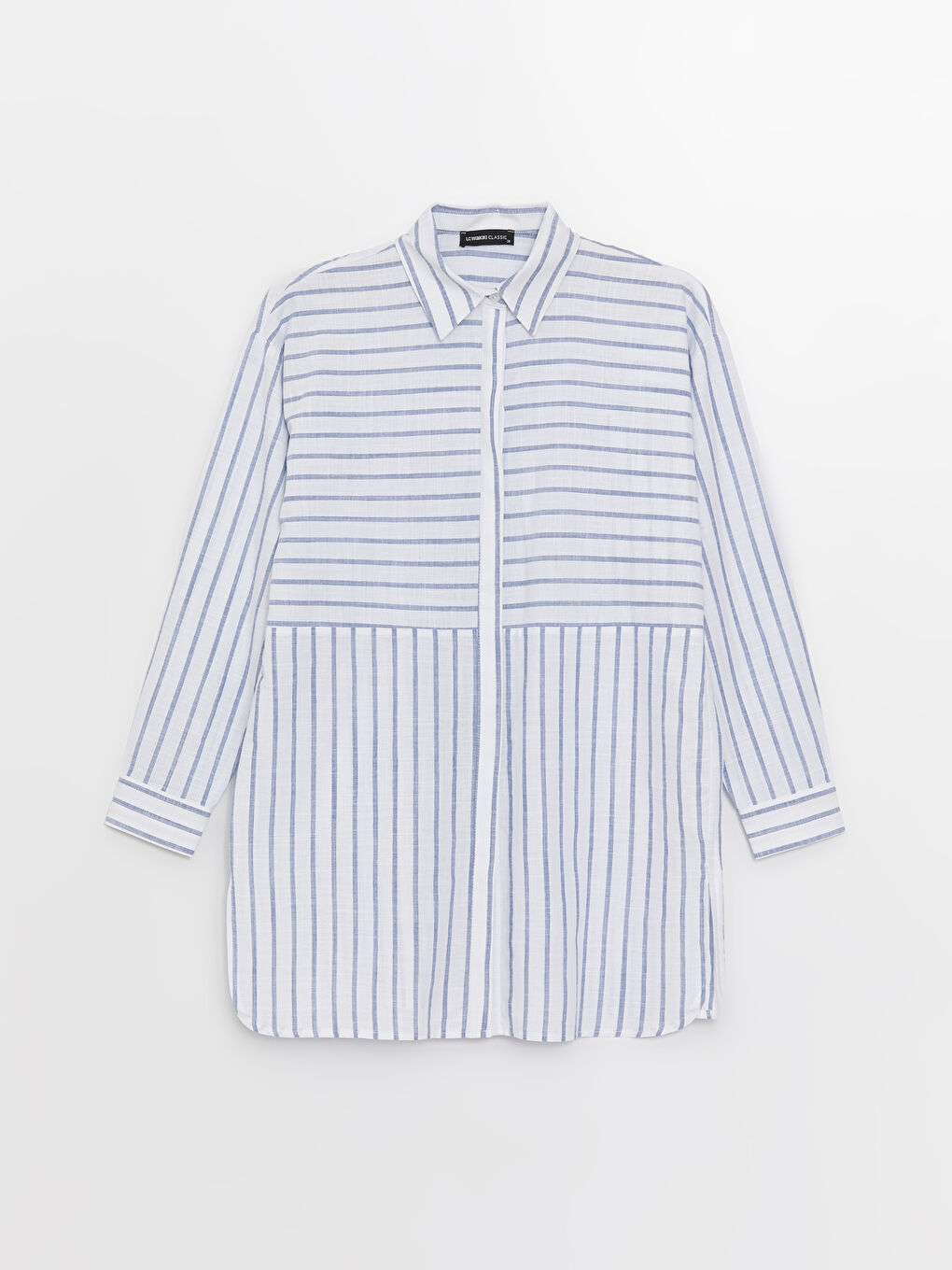 Mavi Çizgili Oversize Poplin Kadın Gömlek-5