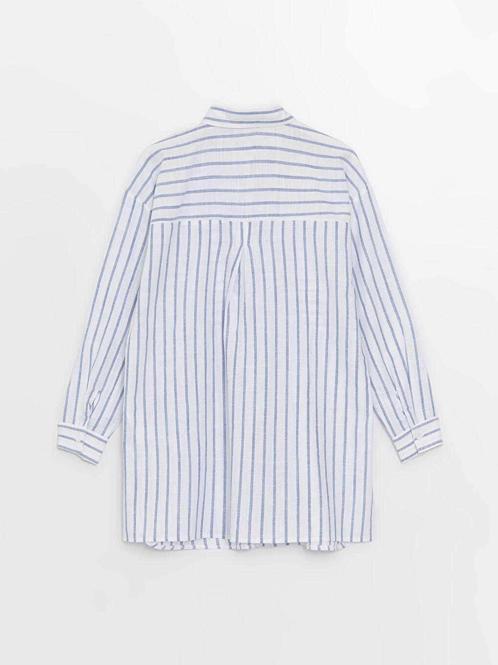 Mavi Çizgili Oversize Poplin Kadın Gömlek-6