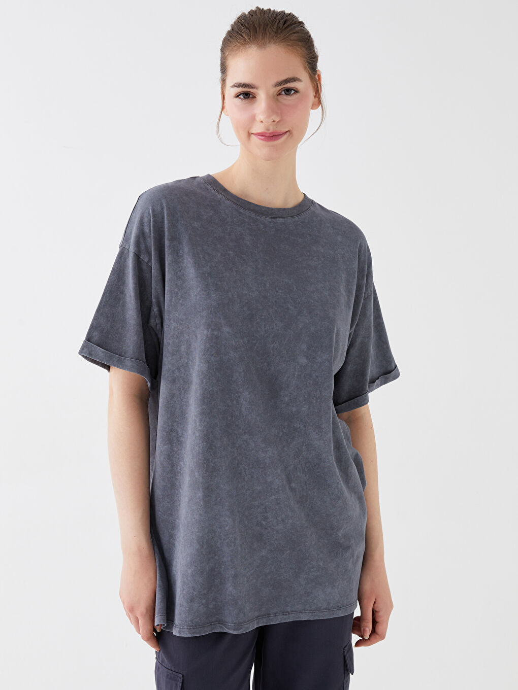 Crew Neck Plain Short Sleeve Oversize Women's T-Shirt