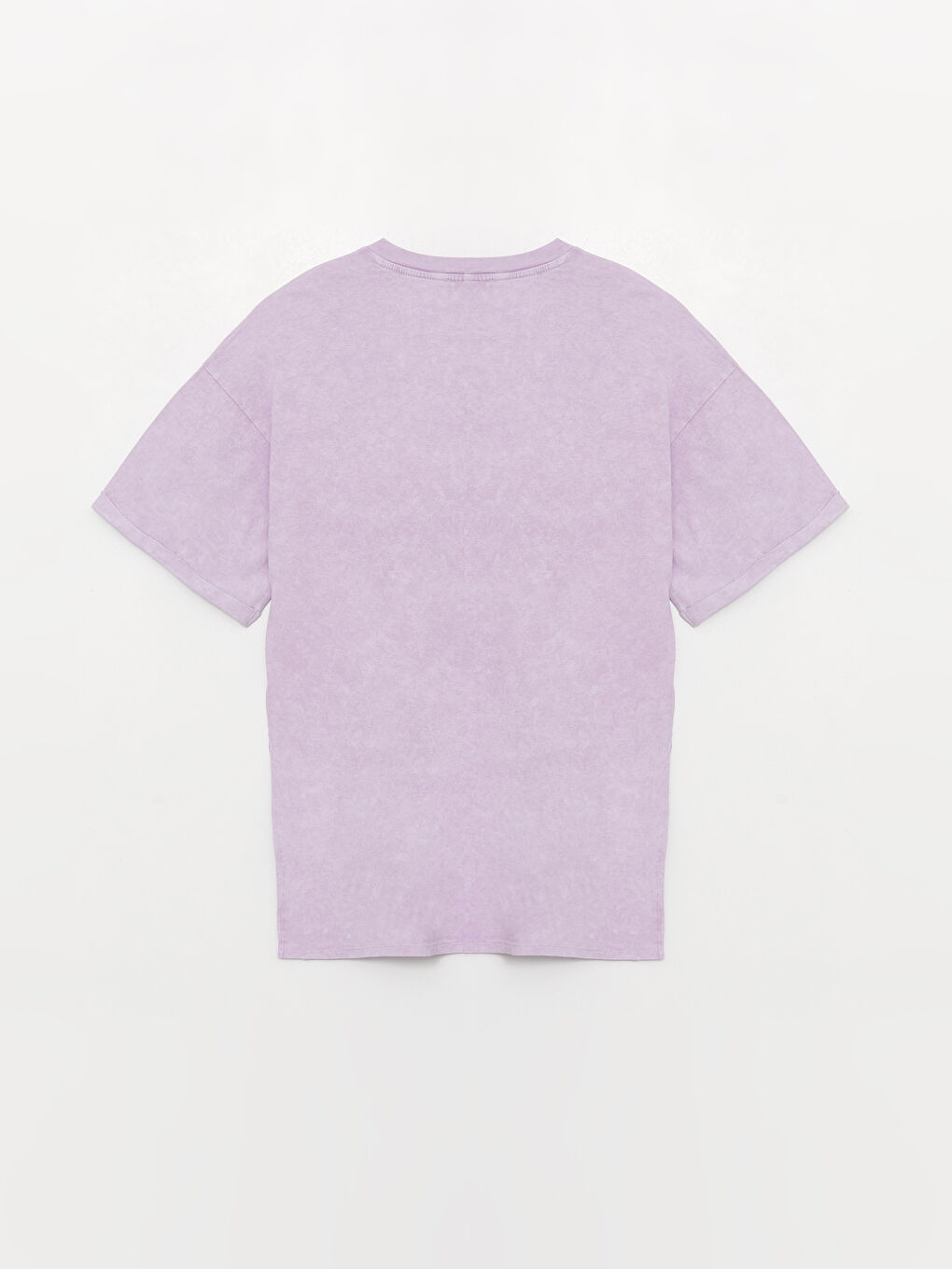 Lila Bisiklet Yaka Düz Kısa Kollu Oversize Kadın Tişört-6
