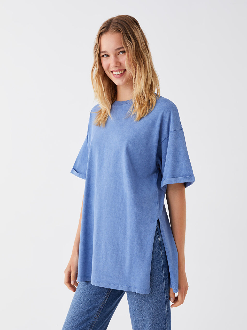 Crew Neck Plain Short Sleeve Oversize Women's T-Shirt