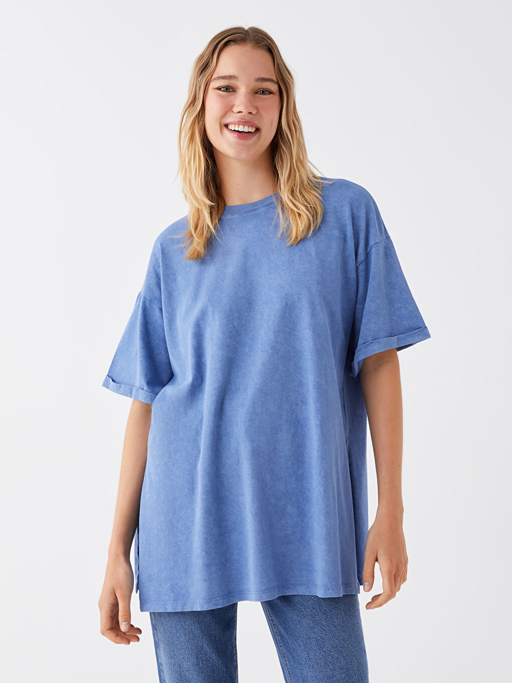 Crew Neck Plain Short Sleeve Oversize Women's T-Shirt-1