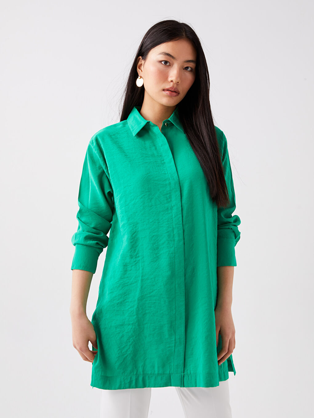 әйелдерге арналған өрнексіз ұзын жең жейде туника-1