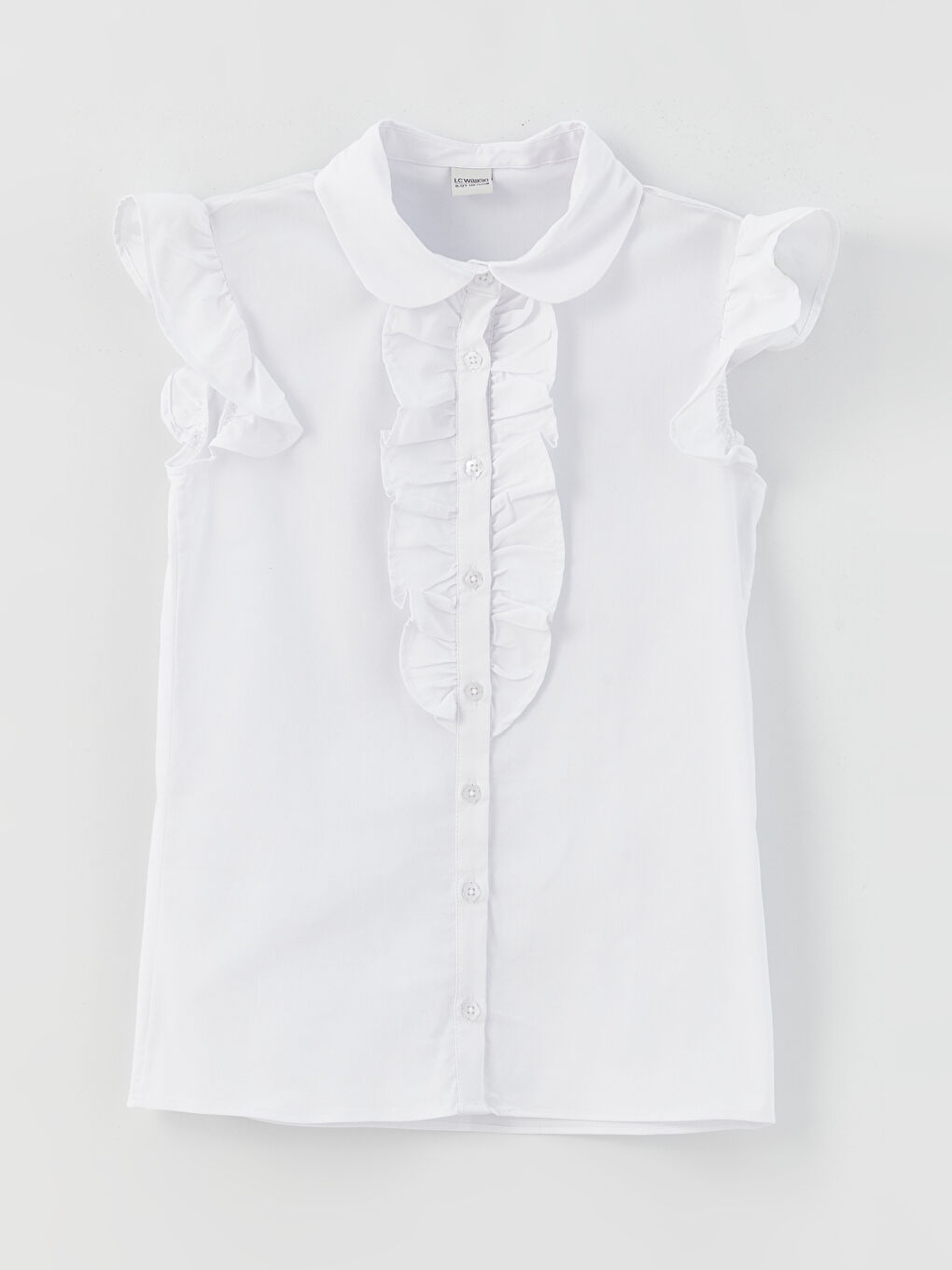 Beyaz Basic Fırfır Detaylı Kız Çocuk Gömlek