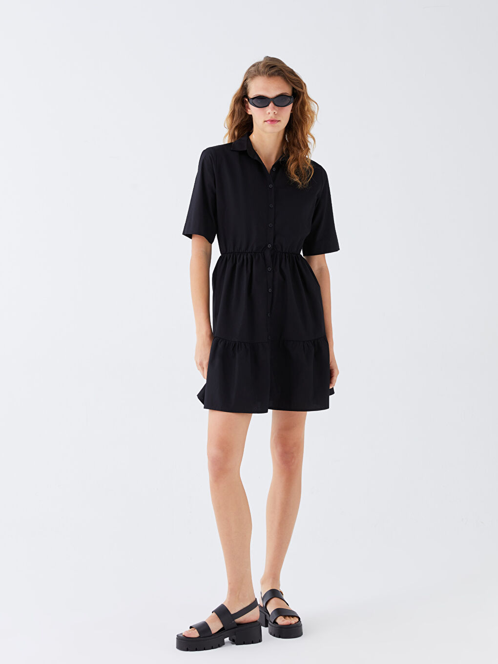 Shirt Collar Straight Short Sleeve Poplin Women Dress -S3II49Z8-CVL