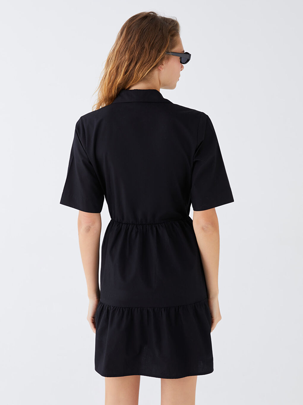 Shirt Collar Straight Short Sleeve Poplin Women Dress -S3II49Z8-CVL