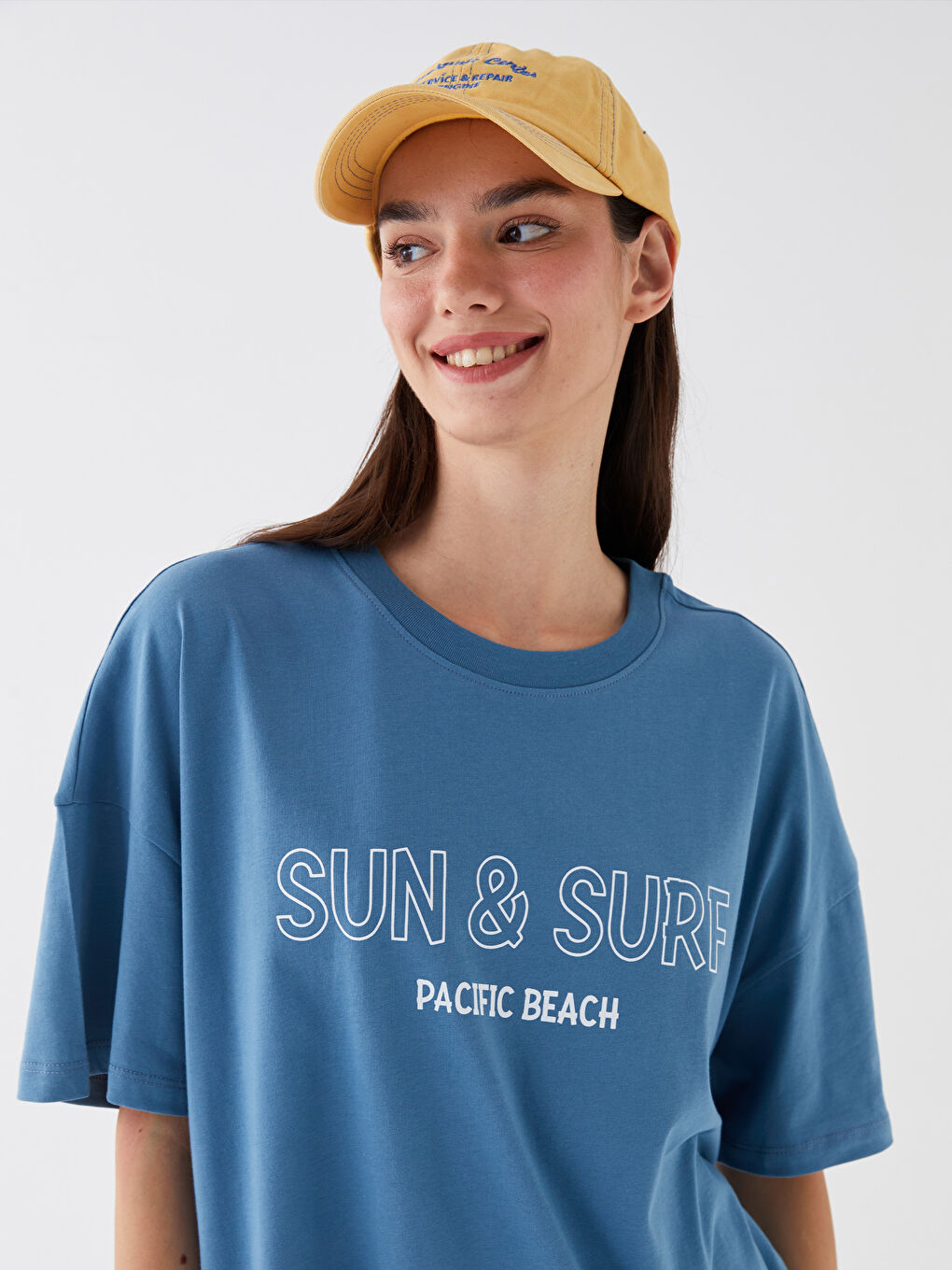 Crew Neck Printed Short Sleeve Oversize Women's T-Shirt