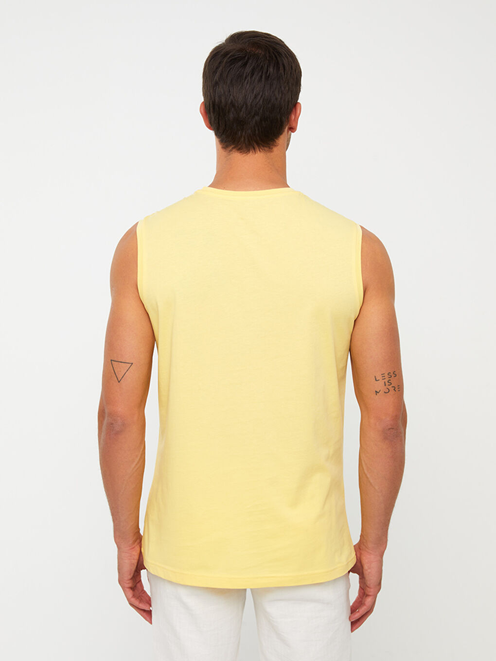 Sarı Bisiklet Yaka Baskılı Penye Erkek Kolsuz Tişört-3
