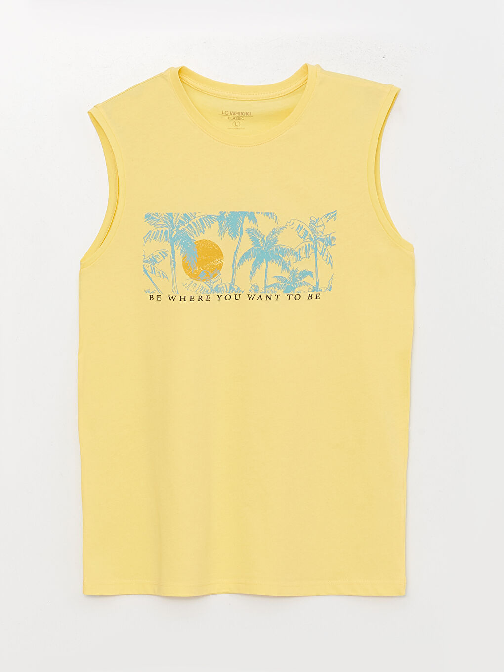 Sarı Bisiklet Yaka Baskılı Penye Erkek Kolsuz Tişört-4