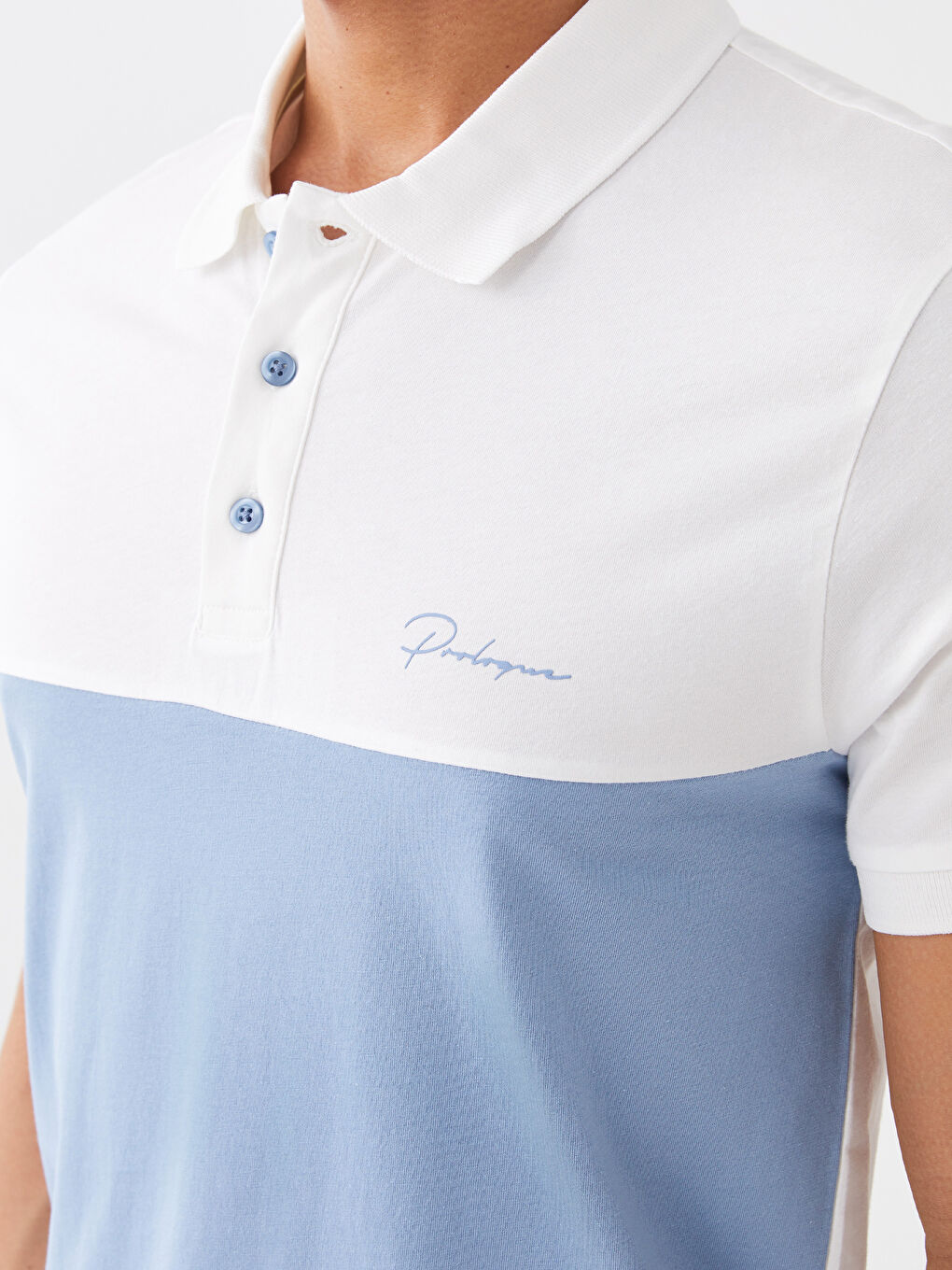 Beyaz Polo Yaka Kısa Kollu Renk Bloklu Erkek Tişört-4