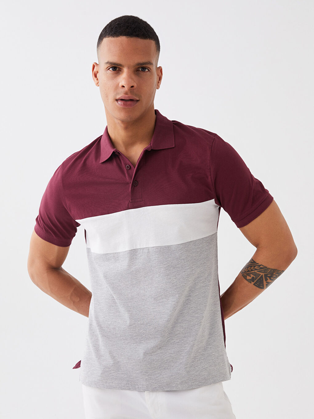 Polo Neck Short Sleeve Color Block Men's T-Shirt-1