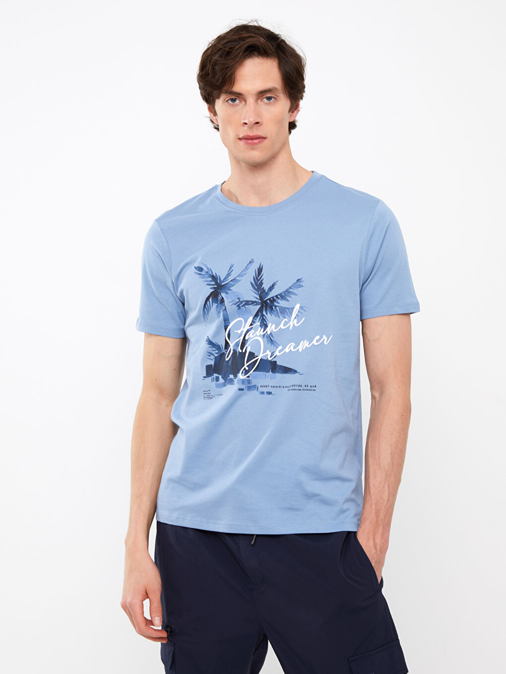 Mavi Bisiklet Yaka Kısa Kollu Baskılı Penye Erkek Tişört