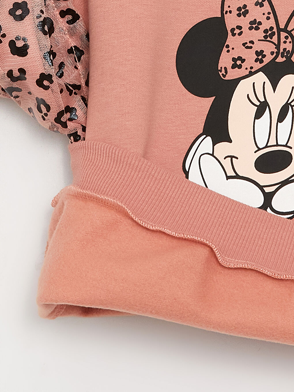Pembe Bisiklet Yaka Uzun Kollu Minnie Mouse Baskılı Kız Bebek Sweatshirt ve Tayt 2'li Takım-3