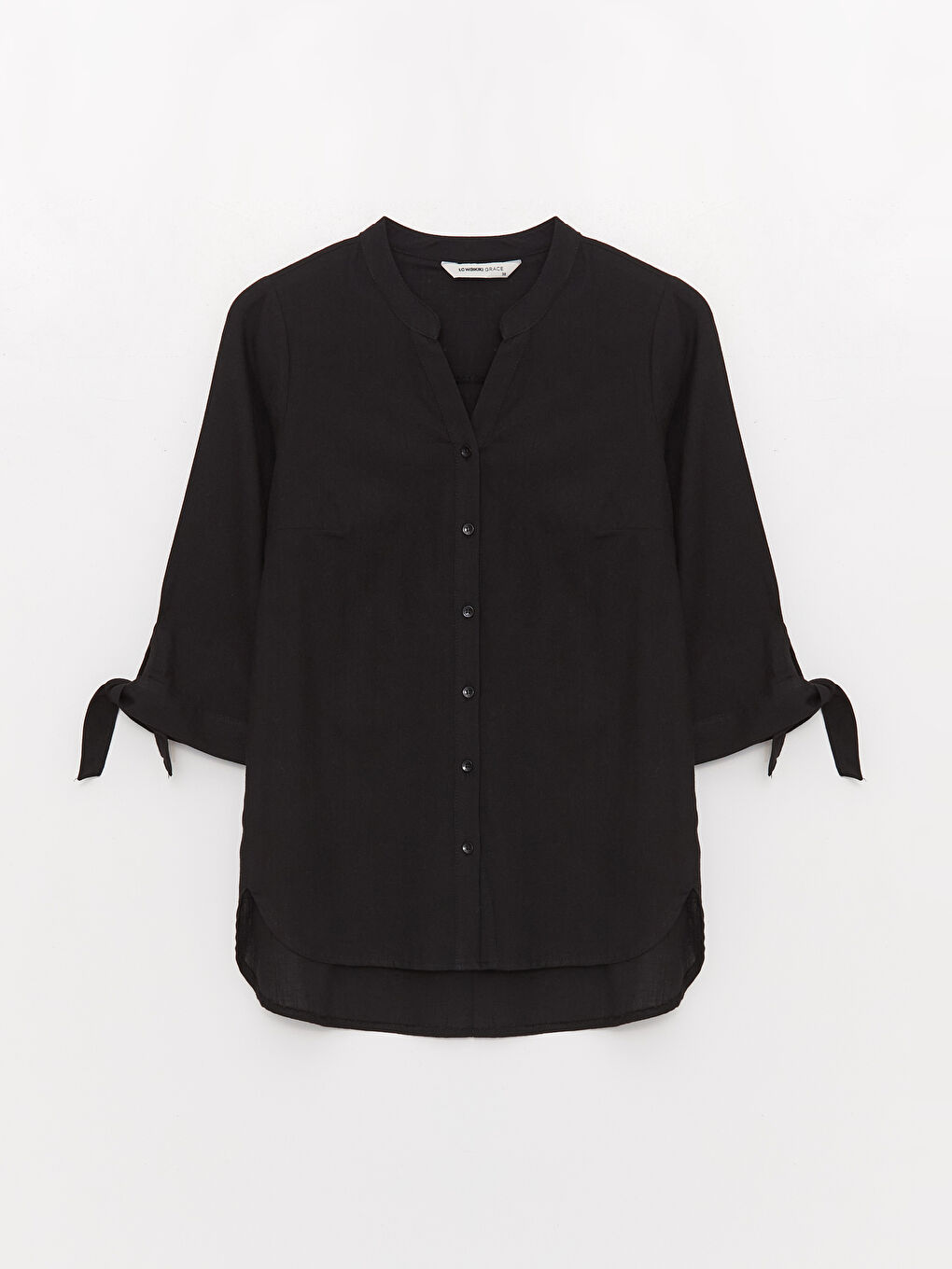Henley Neckline Poplin Women's Blouse-5
