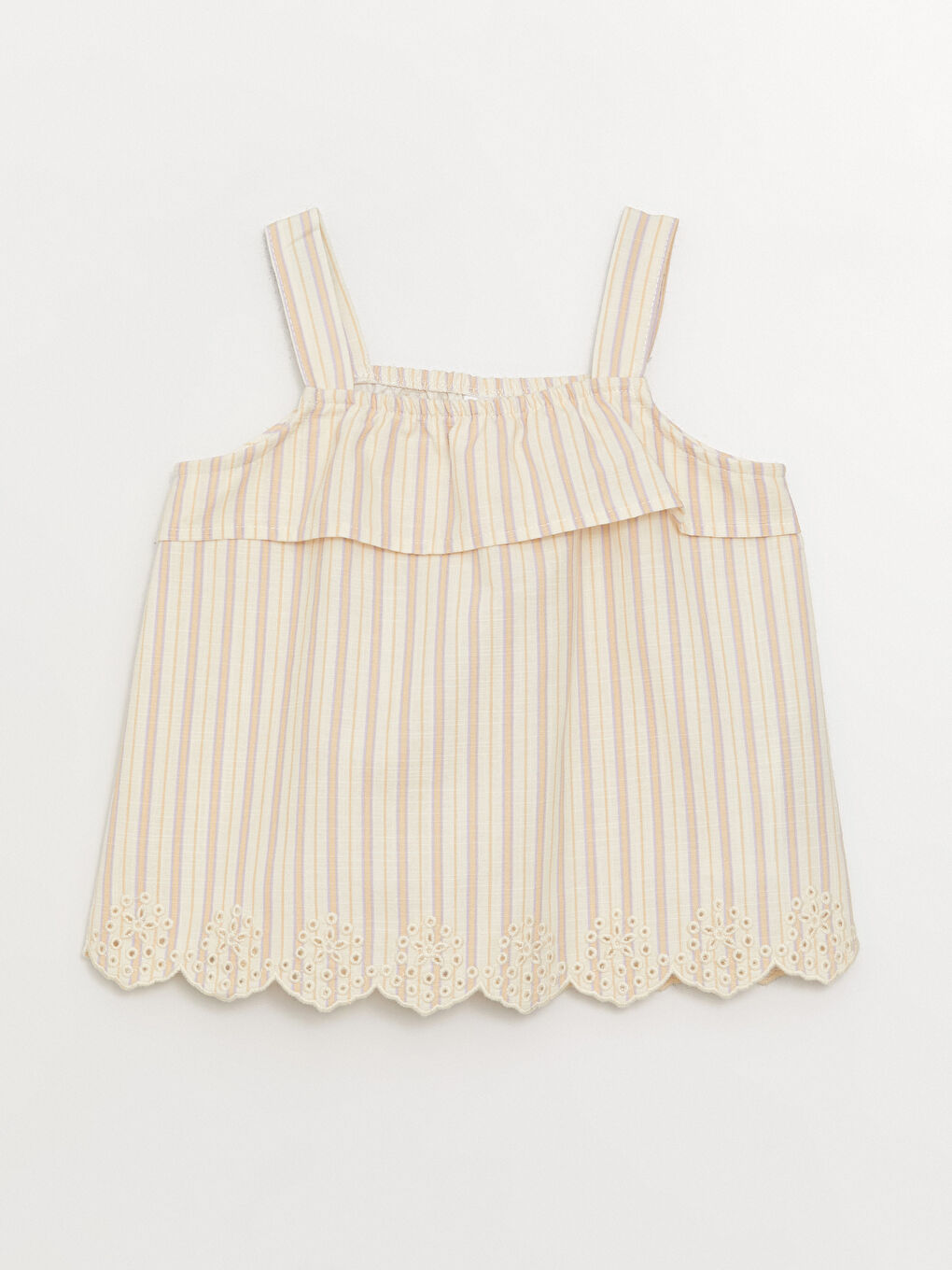 بلوزة وشورت مخطط بياقة مربعة لبنات رضع - طقم 2 قطع-4