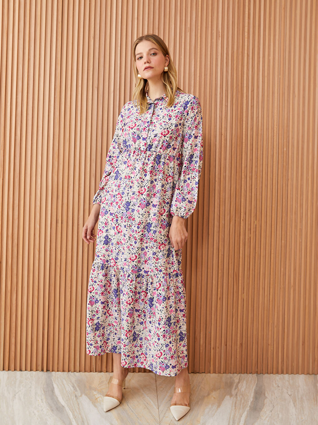 Floral Long Sleeve Women's Shirt Dress -S3IJ58Z8-LRA