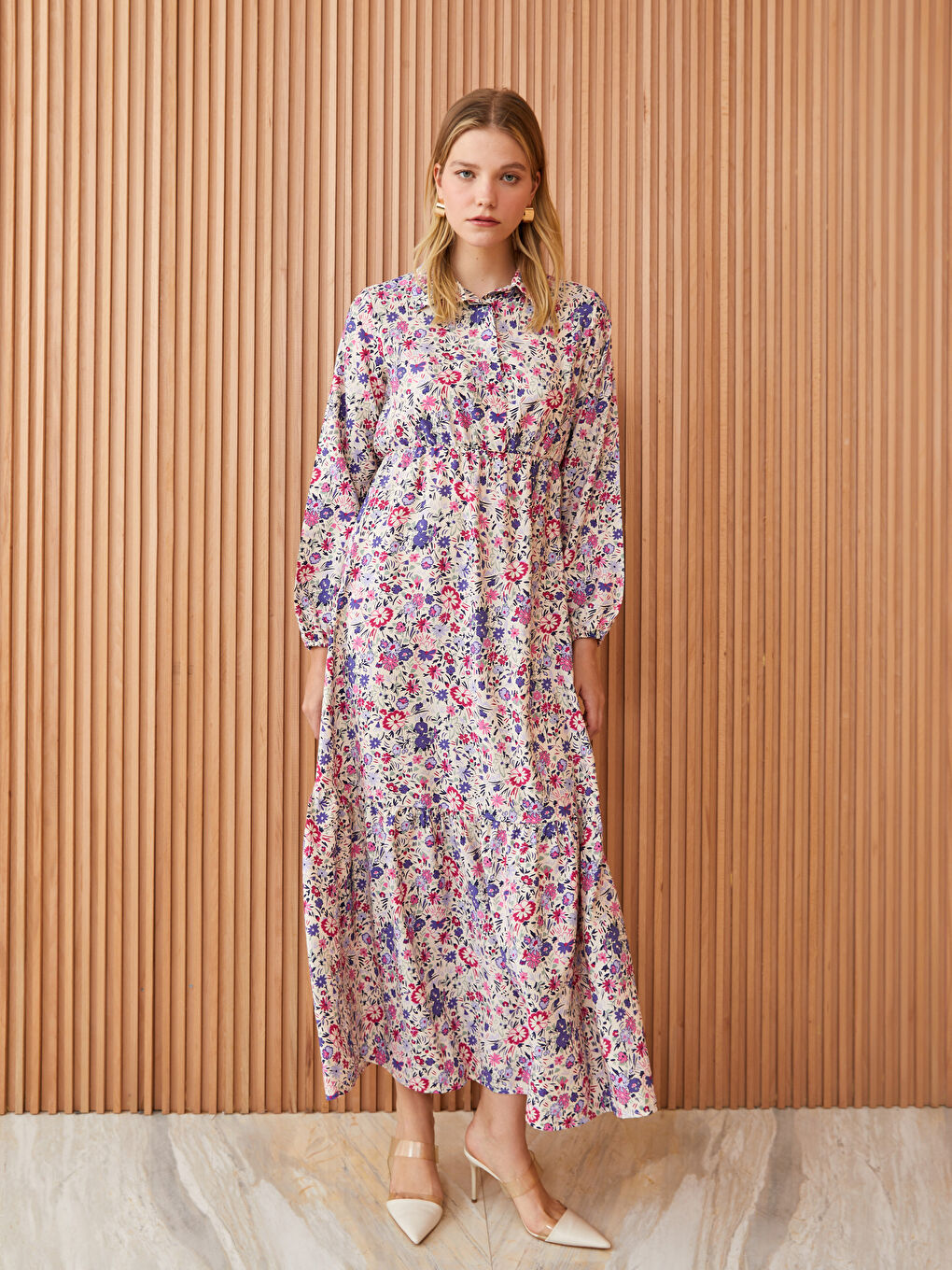 Floral Long Sleeve Women's Shirt Dress -S3IJ58Z8-LRA