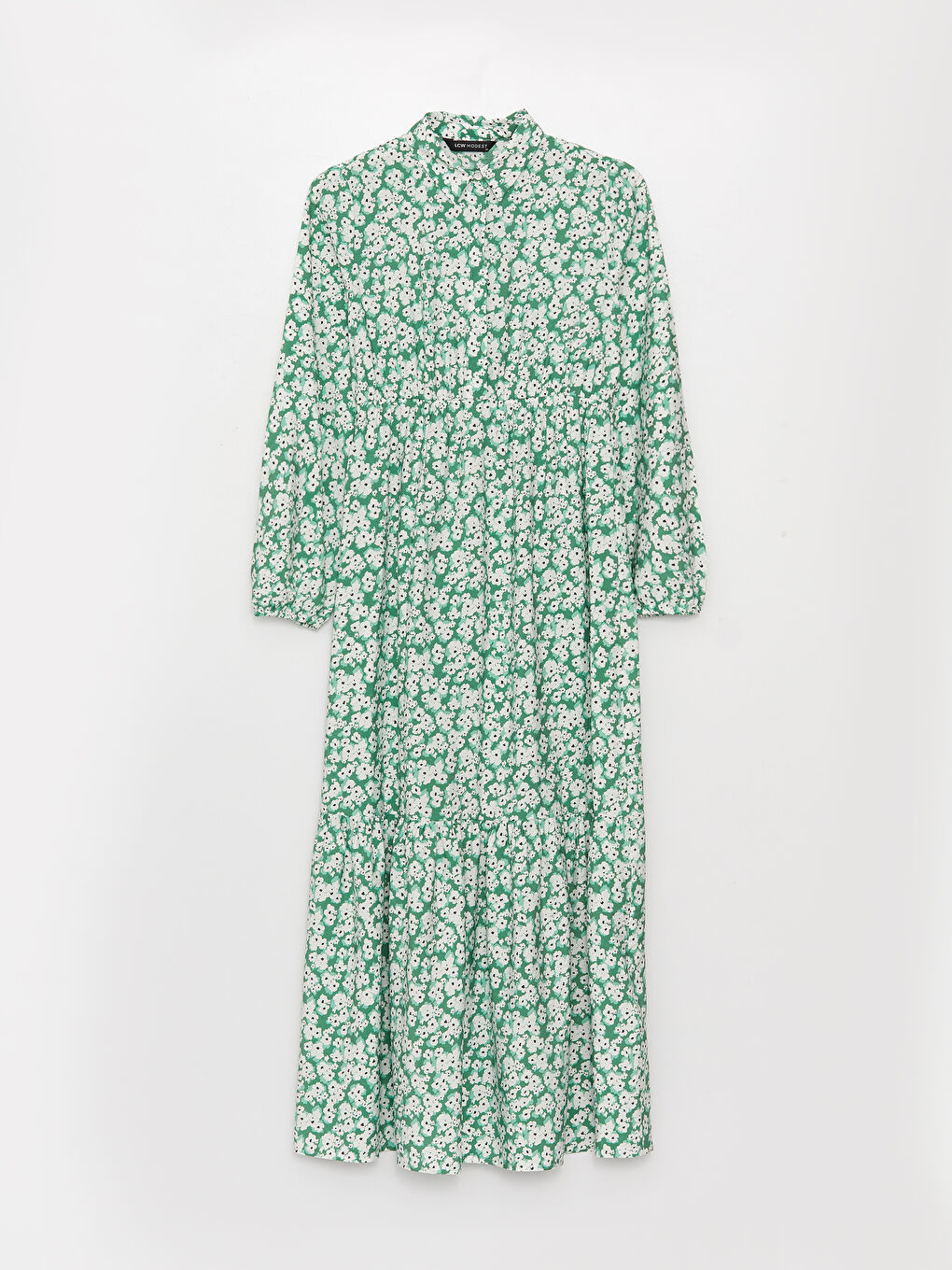 Yeşil Çiçekli Uzun Kollu Kadın Gömlek Elbise-4