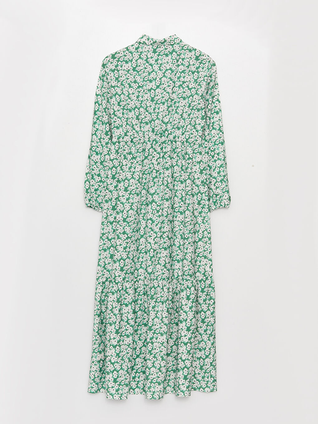 Yeşil Çiçekli Uzun Kollu Kadın Gömlek Elbise-5
