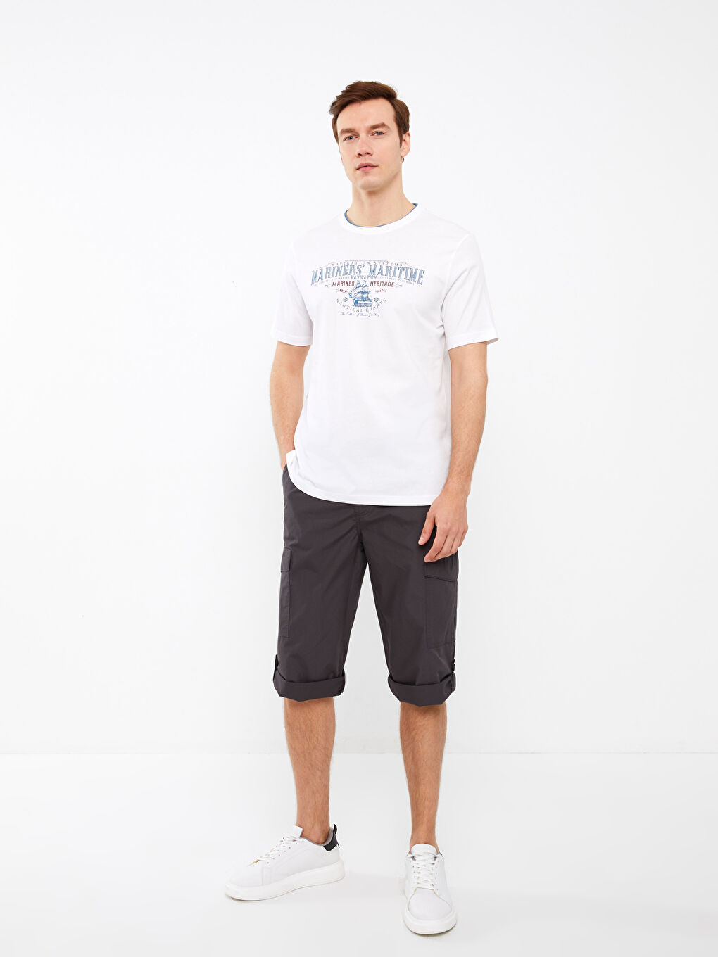 T-shirt pour hommes en coton peigné imprimé à manches courtes et col rond-2