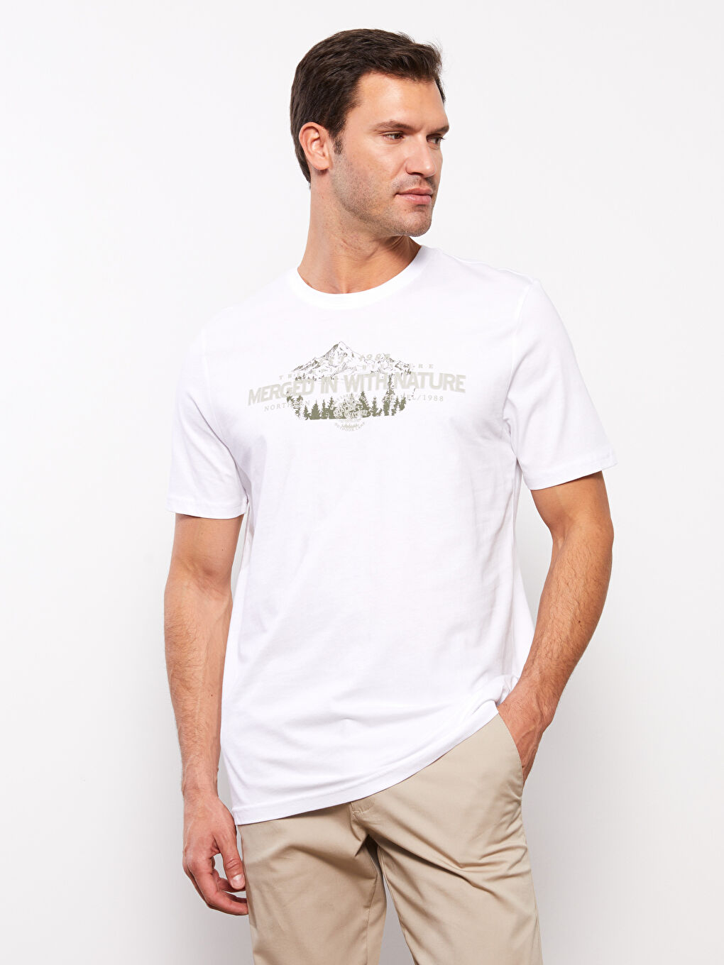 Crew Neck Short Sleeve Printed Combed Cotton Men's T-shirt-2