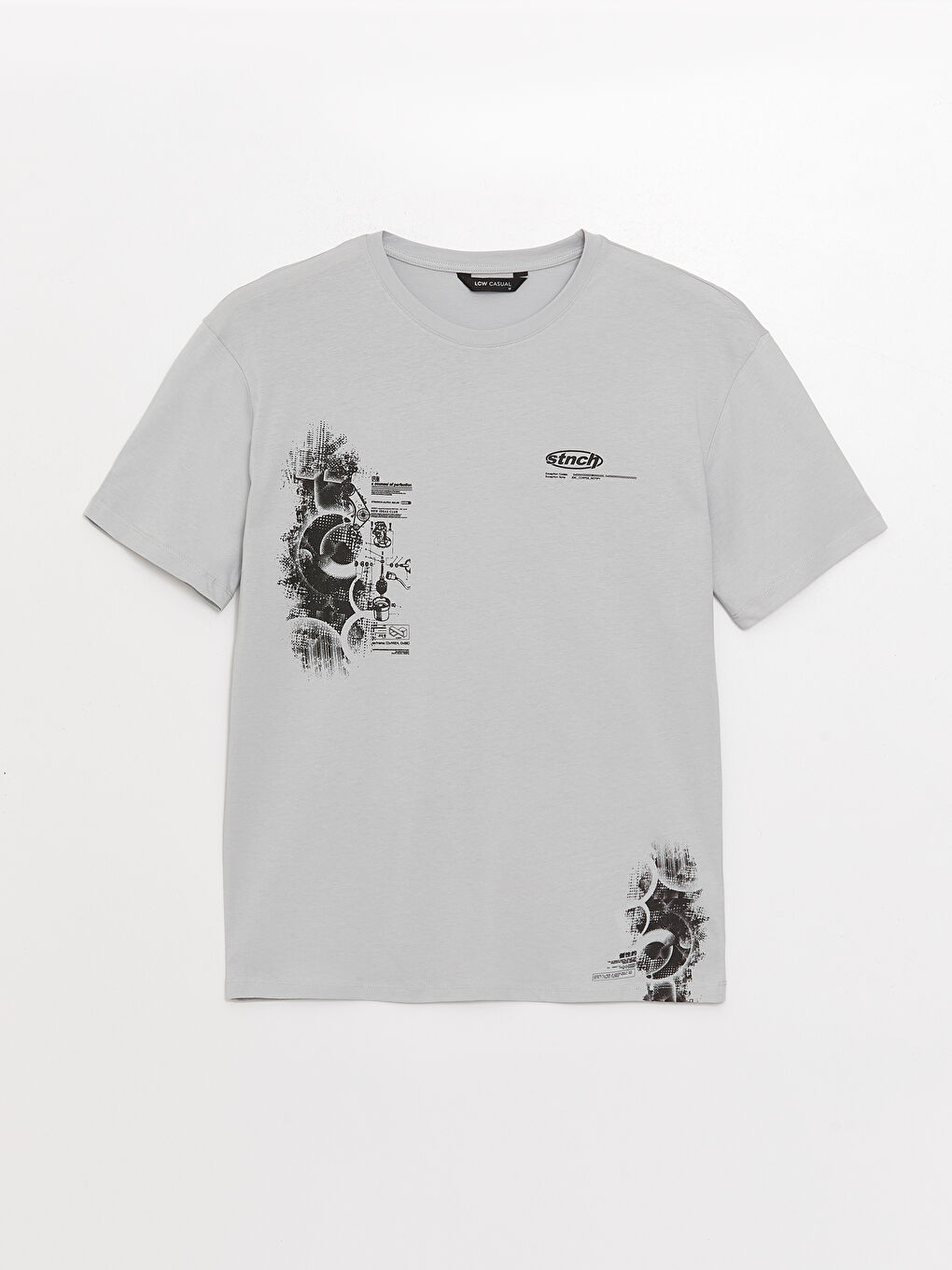 Gri Bisiklet Yaka Kısa Kollu Baskılı Penye Erkek Tişört-5