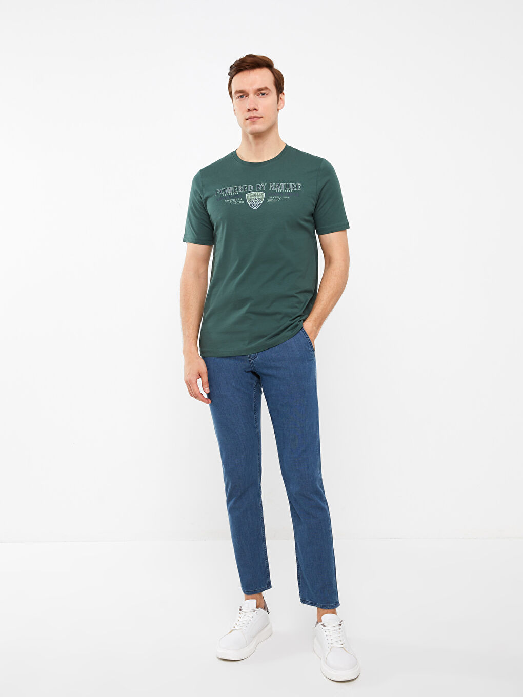 Yeşil Bisiklet Yaka Kısa Kollu Baskılı Penye Erkek Tişört-2