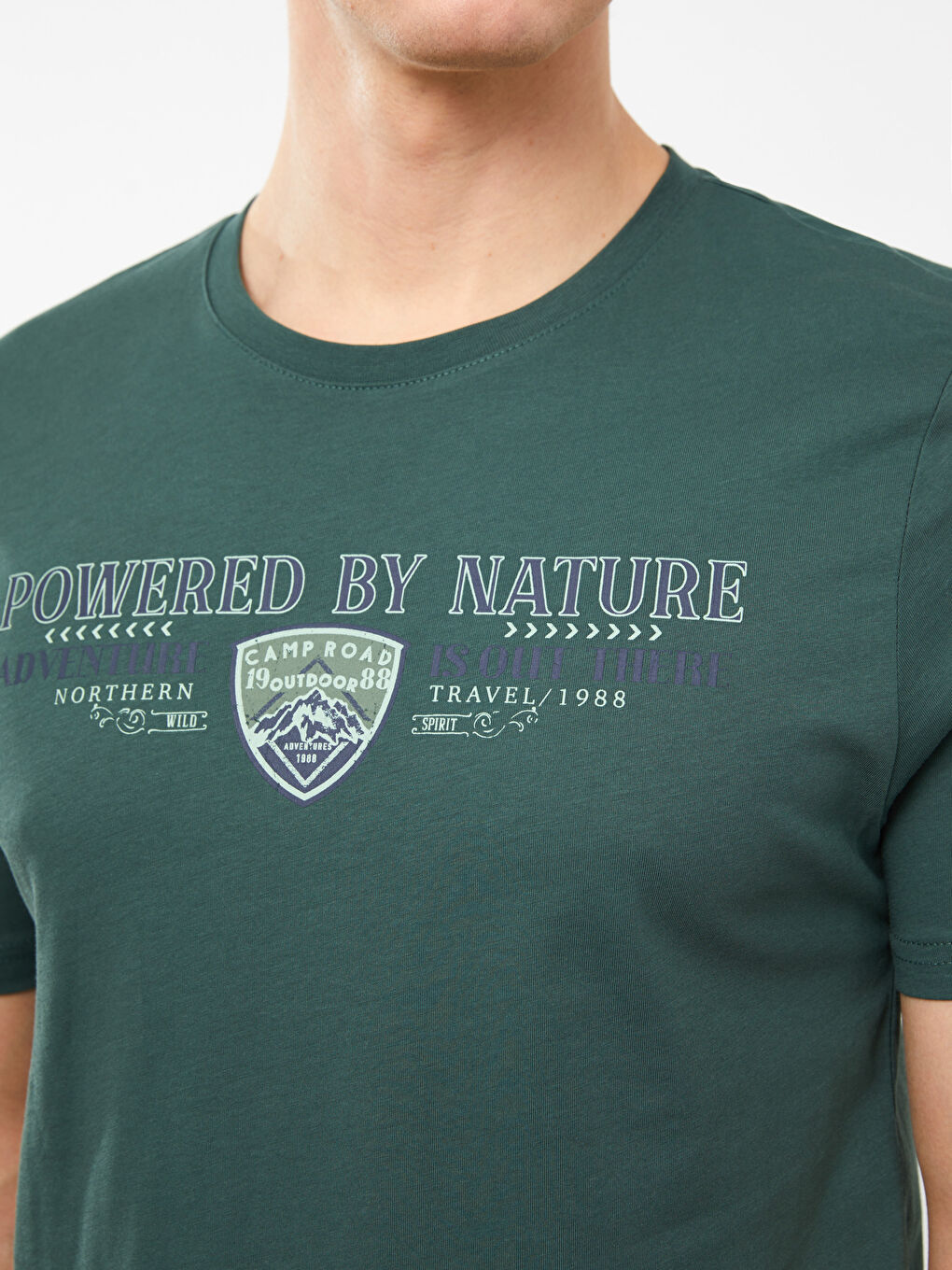 Yeşil Bisiklet Yaka Kısa Kollu Baskılı Penye Erkek Tişört-3