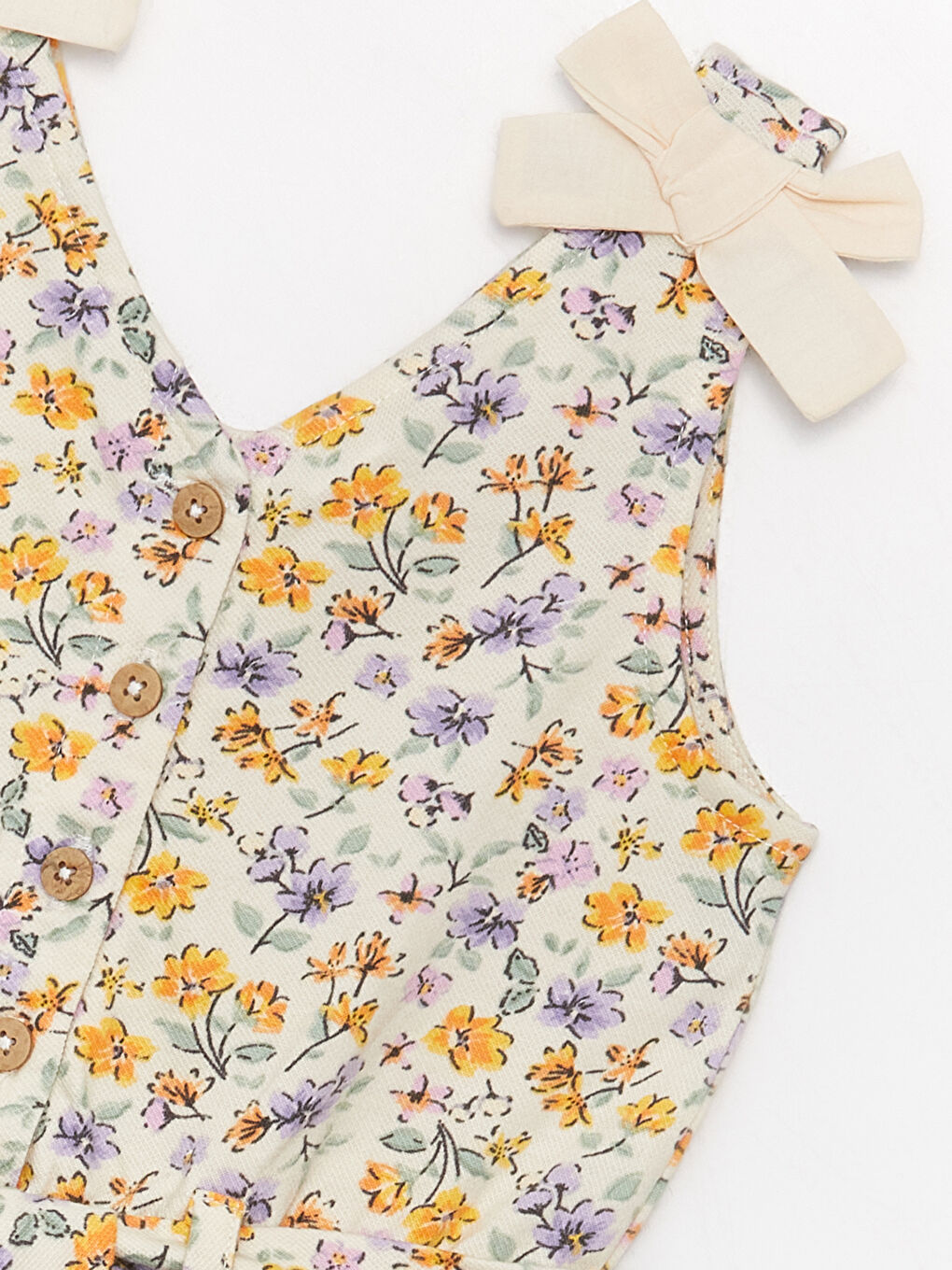 Ekru V Yaka Desenli Kız Bebek Tulum-2