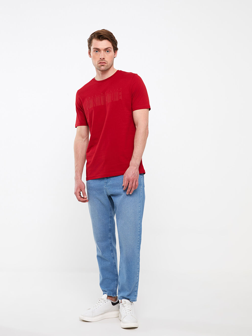 Kırmızı Bisiklet Yaka Kısa Kollu Baskılı Penye Erkek Tişört-2