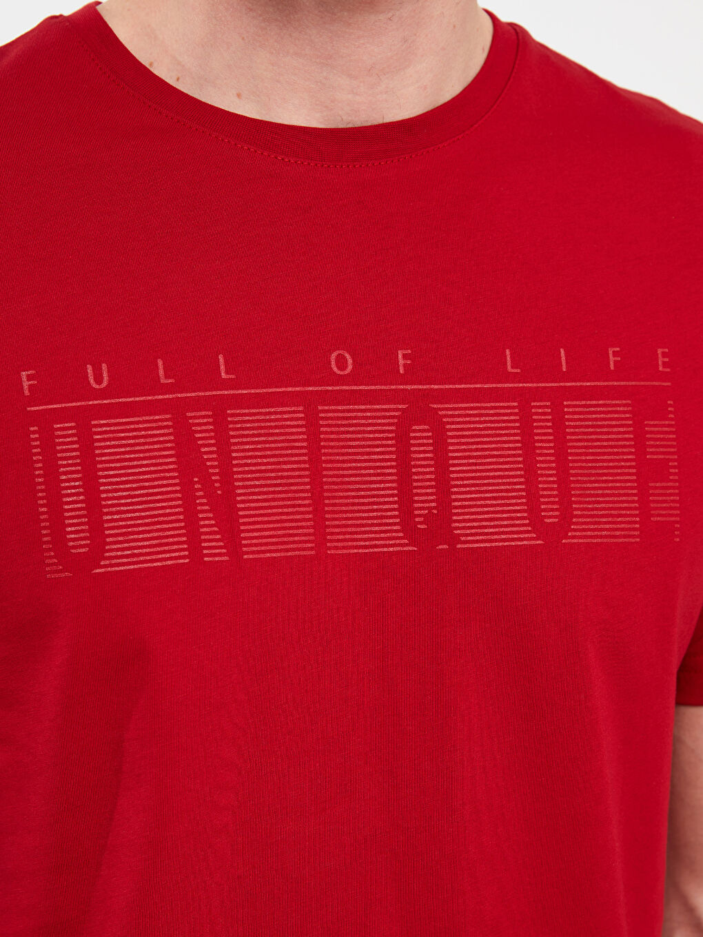 Kırmızı Bisiklet Yaka Kısa Kollu Baskılı Penye Erkek Tişört-3