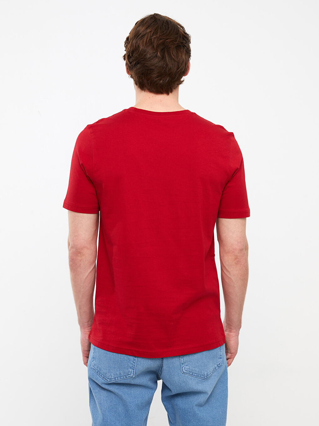 Kırmızı Bisiklet Yaka Kısa Kollu Baskılı Penye Erkek Tişört-4